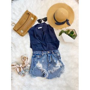 Equipment Femme Navy Blue Silk Blouse